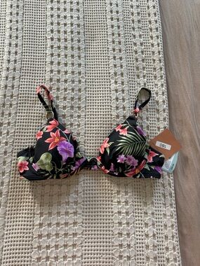 NEW Shade & Shore Black Floral Bikini Top Size 34B